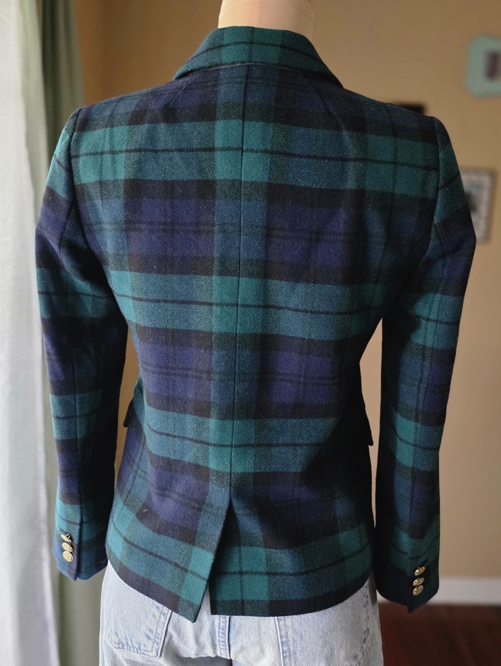 J.Crew Factory Black Watch Plaid Schoolboy Blazer Size 4 Petite Dark Academia - Picture 6 of 15